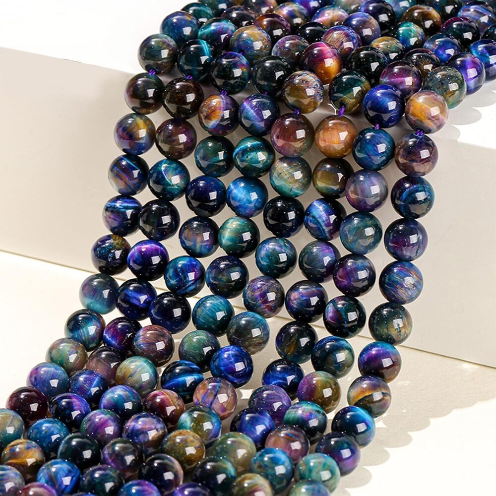 7906 38Pcs 10mm AAA Natural Tiger Eye Beads Colorful Blue Gemstone Round